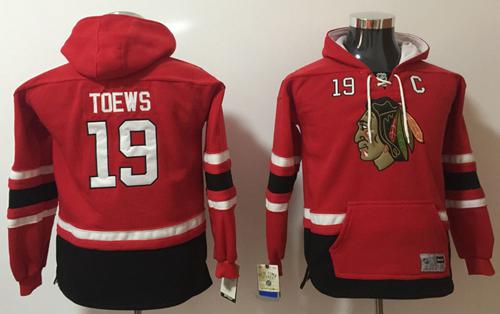 Blackhawks #19 Jonathan Toews Red Youth Name & Number Pullover NHL Hoodie